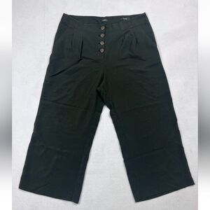 Loft Pants Women's High Waist Wide Leg Olive Green Button Front Size 12 Career